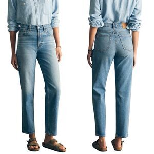 Faherty Womens Organic Cotton Slim Straight Denim Medium Indigo Mid Rise Size 27